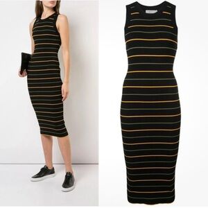 A.L.C. Black Midi Dress with Yellow and Green Stripes